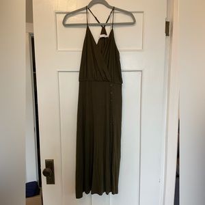 Dark olive green ribbed midi dress